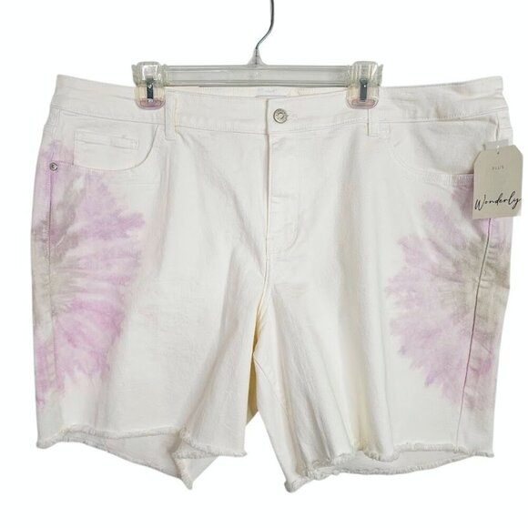 Wonderly Pants - NWT WONDERLY High Rise Jean Shorts plus size 20W WHITE w PURPLE TIE DYE Denim